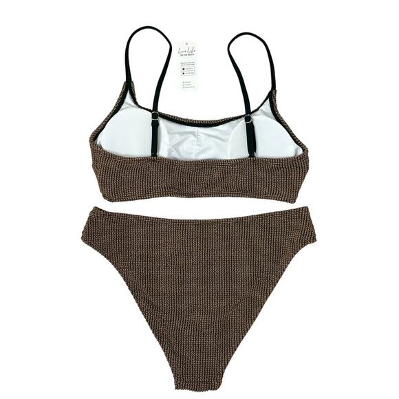 Cupshe Rib Mineral Wash Scoop Neck Top & Hipster Bikini Set Sz M Brown NWT - Picture 4 of 11
